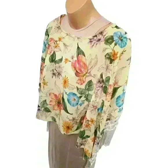 Sheer shaw blouse by J Group Made in Italy Yellow Floral OS - Picture 2 of 10
